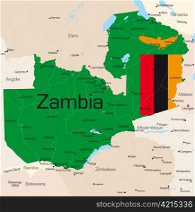 Abstract vector color map of Zambia country colored by national flag