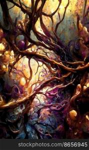 abstract viral painting in purple brown