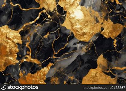 Abstract wallpaper golden decorative and black marble. Generative AI