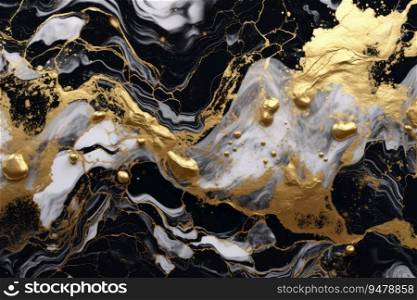 Abstract wallpaper golden decorative and black marble. Generative AI