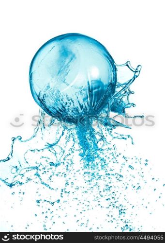 Abstract water ball splash isolated on white background.