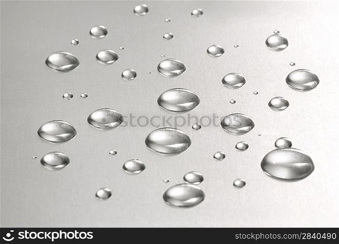 Abstract. Water droplets over steel background
