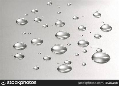 Abstract. Water droplets over steel background