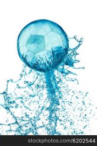 Abstract water soccer ball splash isolated on white background. Football abstract concept.