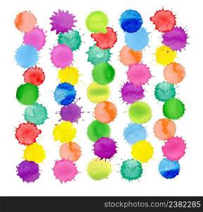 Abstract watercolor blots background. Brush strokes in green, yellow, purple, orange, blue pink red . Watercolor splash texture. Watercolor splashes isolated.