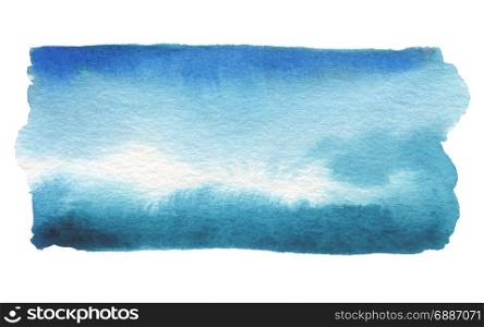 Abstract watercolor blue blot painted background. Texture paper. Isolated.