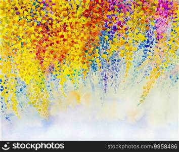 Abstract watercolor original painting colorful of flowers fantasy and emotion in sky and cloud background. Hand painted illustration.