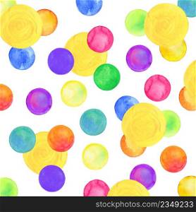 Abstract watercolor pattern with colorful circles. Chaotic watercolor pastel polka dots.. Watercolor simple polka dot pattern.