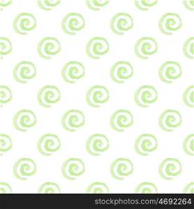 Abstract watercolor seamless pattern with green spirals on a white background
