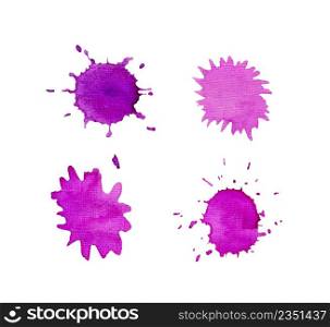 Abstract watercolor violet splashes isolated. Purple watercolor spot. Design element for abstract artistic background.. Beautiful watercolor violet stain isolated on white background.