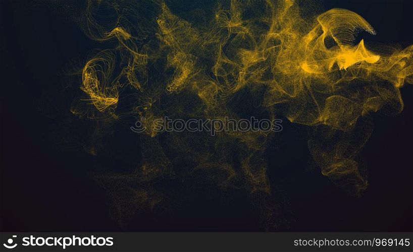 Abstract Wave Of Gold glitter Particles dust animation 3D rendering