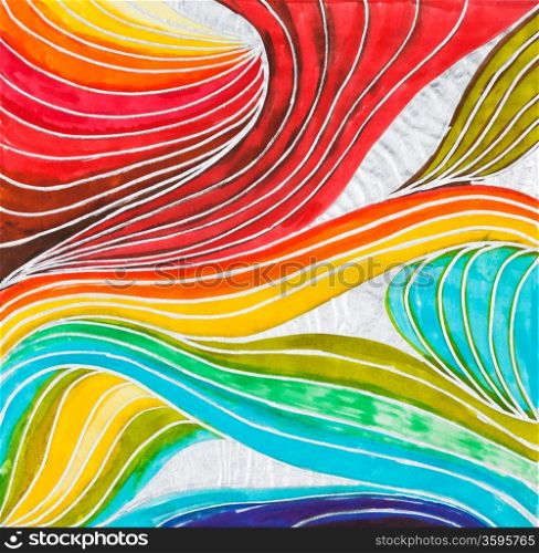 abstract wave pattern drawn by watercolor paints and gel pen on tracing paper
