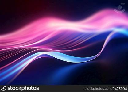 Abstract wave pattern with vibrant blue and pink neon colors on a dark background. This image is perfect for representing futuristic technology, science, or design. Generative AI