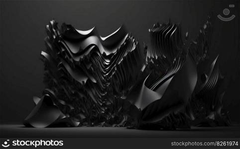 Abstract wavy black background. Header banner mockup with copy space. AI generated.. Abstract wavy black background. AI generated.