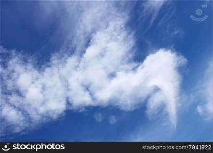 Abstract weird white clouds, resembling a giant bird against the blue sky