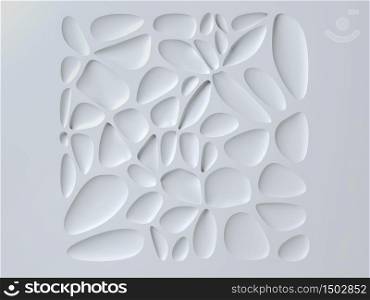 Abstract white clay background. White leaves and shapes forming square frame. Perfect image for cosmetics or fashion. Use illustration for decorating interior. 3d illustration. Abstract white clay background. White leaves and shapes forming square frame. Perfect image for cosmetics or fashion. Use illustration for decorating interior. 3d render