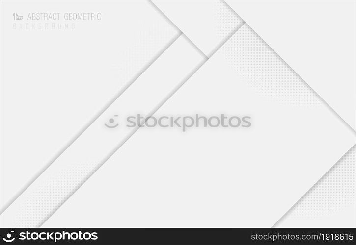 Abstract white overlapping design of papercut with halftone design background. illustration vector