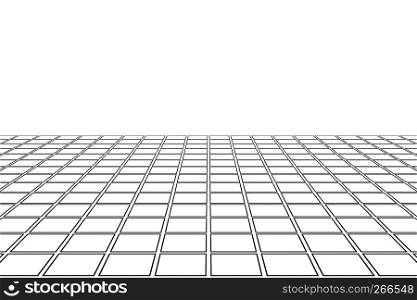 Abstract white rectangular tiles flooring pattern surface texture and copy space. Outline of interior room design background. 3d abstract illustration