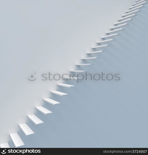 Abstract white staircase against white wall 3D render.