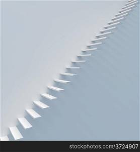 Abstract white staircase against white wall 3D render.