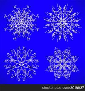 Abstract Winter Snow Flakes Set Isolated on Blue Background.. Snow Flakes