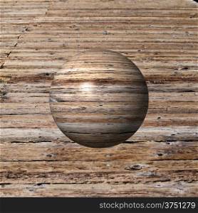 Abstract wooden globe with a wood background.