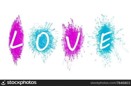 "Abstract word "Love" with color design elements on white background"