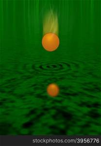 Abstraction. Moving sphere above a liquid surface