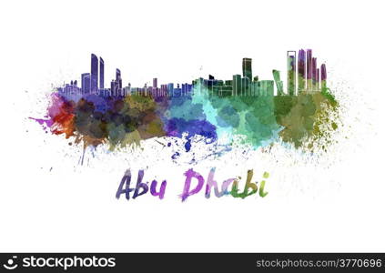 Abu Dhabi skyline in watercolor splatters with clipping path. Abu Dhabi skyline in watercolor