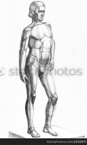 academic drawing - full length portrait of sitter hand-drawn by graphite pencil on white paper