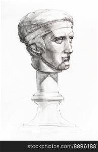 academic drawing - gypsum model of Diadumenos head hand drawn by regular pencil on white paper