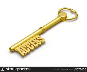 Access concept - golden access key made of gold isolated on white background