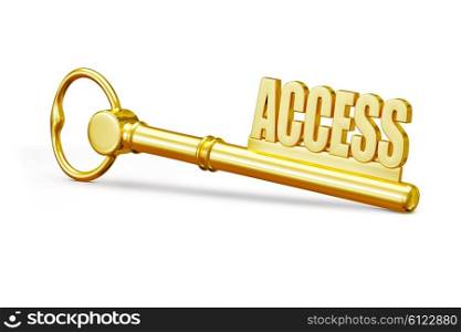 Access concept - golden access key made of gold isolated on white background. Access key