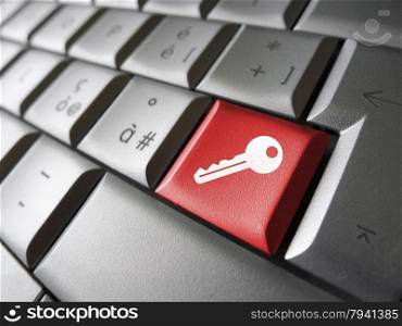 Access key Internet security concept with key icon and symbol on a red laptop computer key for website, blog and on line business.