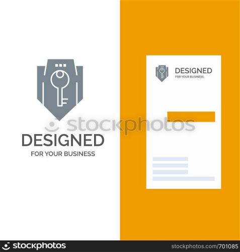 Access, Key, Protection, Security, Shield Grey Logo Design and Business Card Template