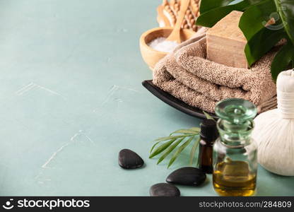 Accessories for spa procedures. Natural ingredients for beauty. Space for text