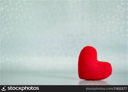 Accessories of decorations valentine&rsquo;s day holiday background concept.Essential item colorful red love shape on modern silver paper wallpaper.blank space for mock up creative design.