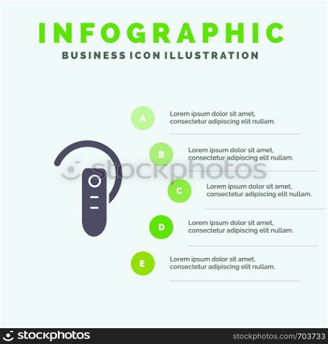 Accessory, Bluetooth, Ear, Headphone, Headset Solid Icon Infographics 5 Steps Presentation Background