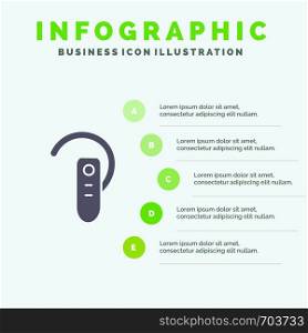 Accessory, Bluetooth, Ear, Headphone, Headset Solid Icon Infographics 5 Steps Presentation Background