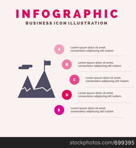 Accomplished, Business, Mission, Motivation Solid Icon Infographics 5 Steps Presentation Background