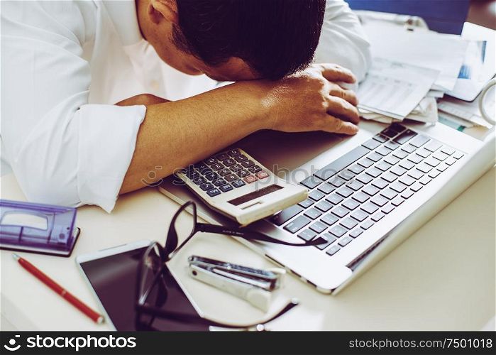 Accountant businessman working in office having a stress.