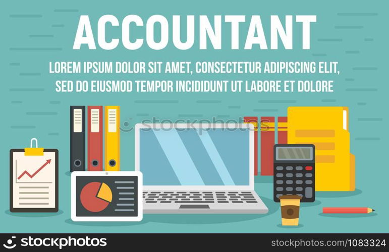 Accountant concept banner. Flat illustration of accountant vector concept banner for web design. Accountant concept banner, flat style