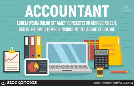 Accountant concept banner. Flat illustration of accountant vector concept banner for web design. Accountant concept banner, flat style