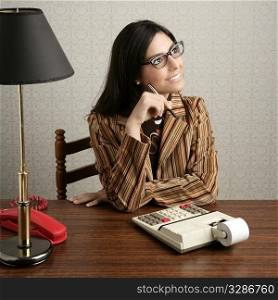 accountant secretary retro woman vintage office wooden table wallpaper