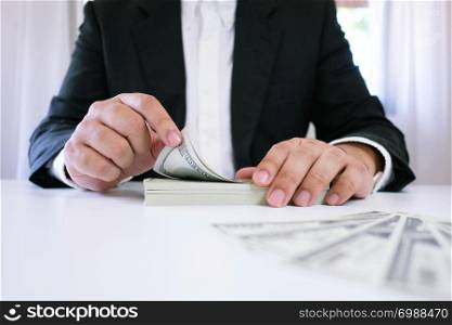 Accountant Working man uses calculator with Spreadsheet document, information financial concept