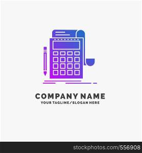 Accounting, audit, banking, calculation, calculator Purple Business Logo Template. Place for Tagline.. Vector EPS10 Abstract Template background