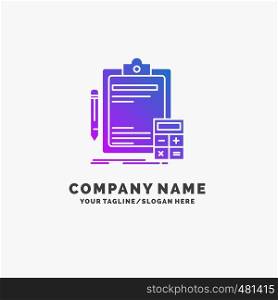 Accounting, banking, calculator, finance, Audit Purple Business Logo Template. Place for Tagline.. Vector EPS10 Abstract Template background