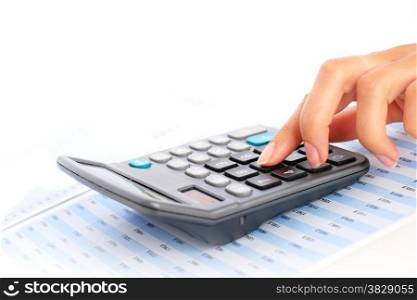 Accounting concept. Hand and calculator.