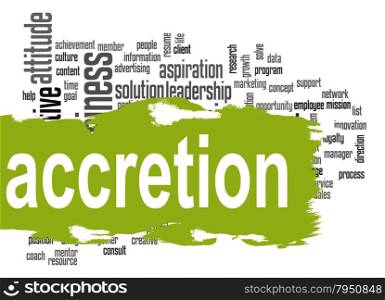 Accretion word cloud with green banner image with hi-res rendered artwork that could be used for any graphic design.. Decision word cloud with yellow banner
