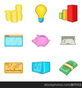 Accrual icons set. Cartoon set of 9 accrual vector icons for web isolated on white background. Accrual icons set, cartoon style